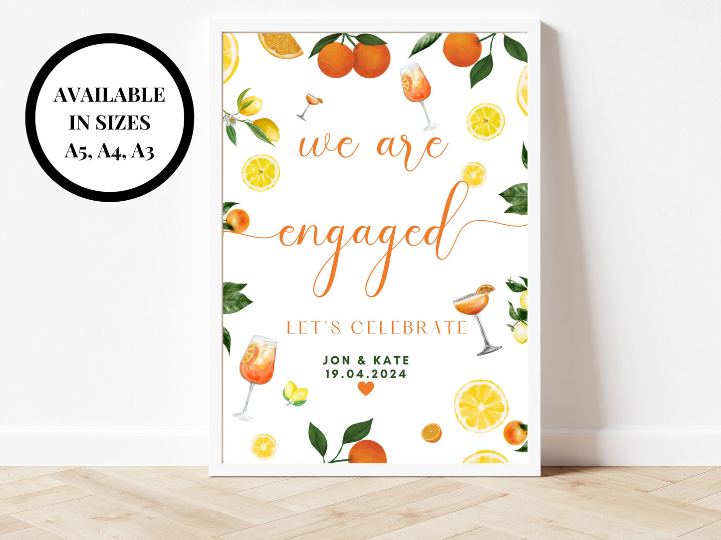 We Are Engaged Lets Celebrate/ Welcome to Engagement Party/ Spring Summer Lemons Oranges Mediterranean/ Italian Style Newly Engaged Couple