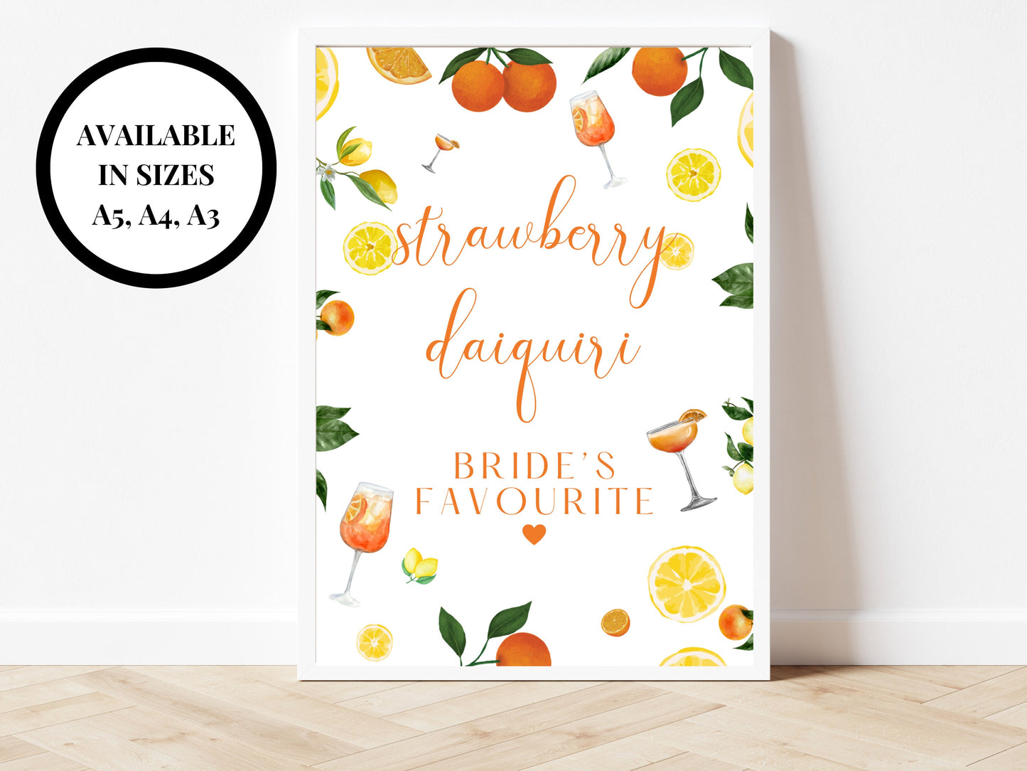 Brides Favourite Drink Bar Sign/ Citrus Spritz Alcohol Drinks Spring Summer Lemons Oranges Mediterranean Theme/ Italian Style Wedding