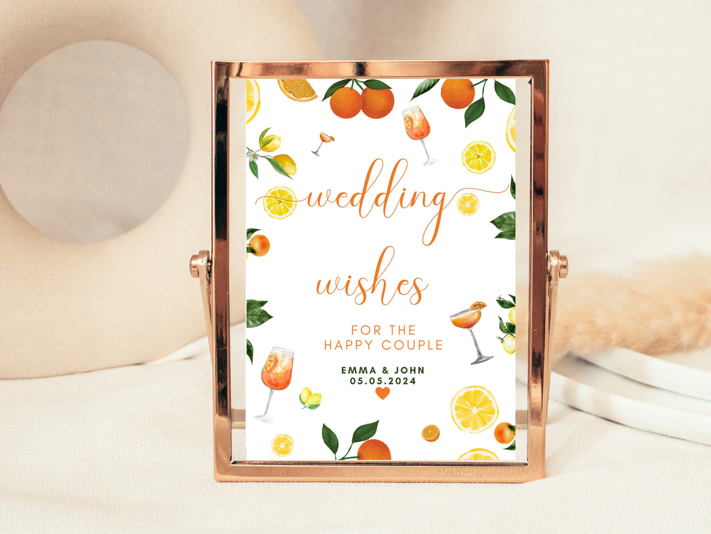 Wedding Wishes for the Happy Couple Sign/ Citrus Spritz Spring Summer Lemons Oranges Mediterranean/ Italian Style Wedding Guest Games Poster