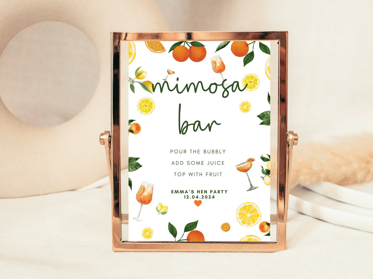 Mimosa Bar Sign/ Citrus Spritz Alcohol Drinks Spring Summer Lemons Oranges Mediterranean Theme/ Italian Style Wedding Reception Welcome