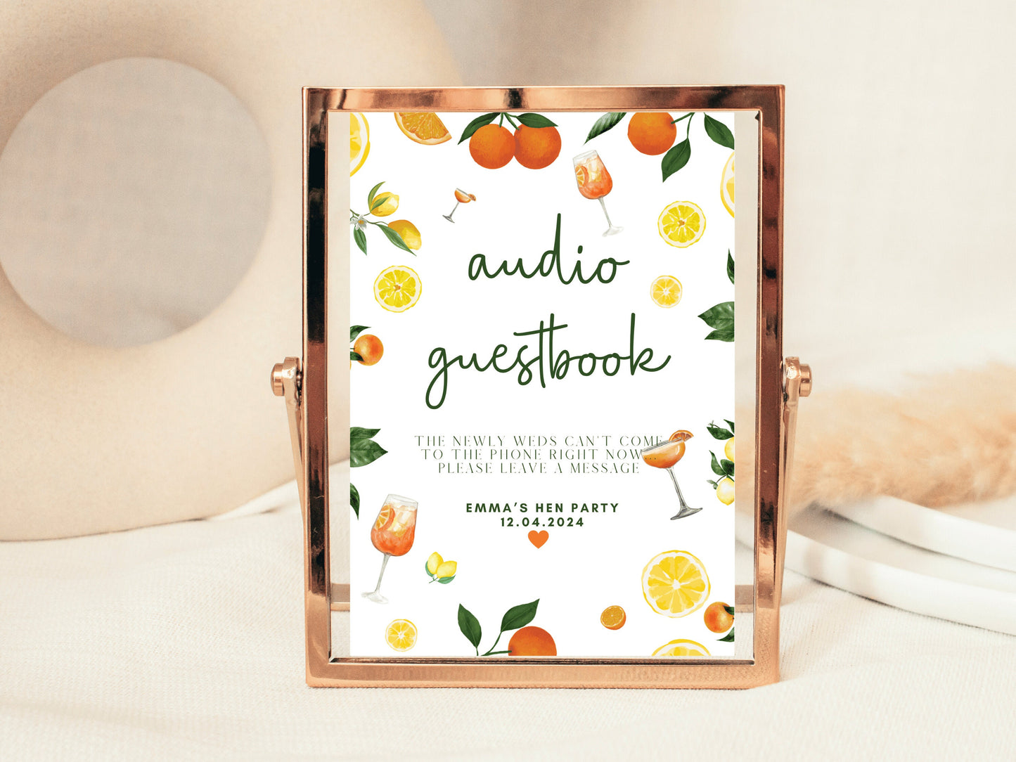 Audio Guestbook Sign/ The Newlyweds Cant Come to the Phone Right Now Please Leave a Message/ Citrus Summer Lemons Oranges Mediterranean