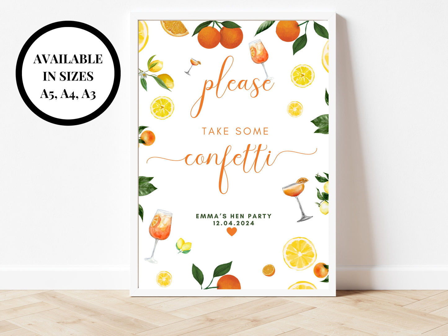 Please Take Some Confetti Sign/ Citrus Spritz Spring Summer Lemons Oranges Mediterranean/ Italian Style Wedding Reception Guest Favours Gift