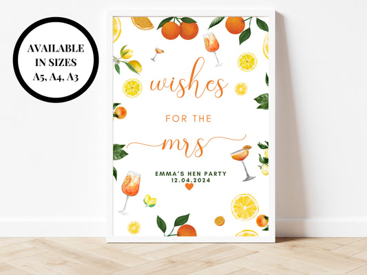 Wishes for the Mrs Sign/ Citrus Spring Summer Lemons Oranges Mediterranean Theme/ Italian Style/ Hen Party/ Bridal Shower/ Bachelorette Sign