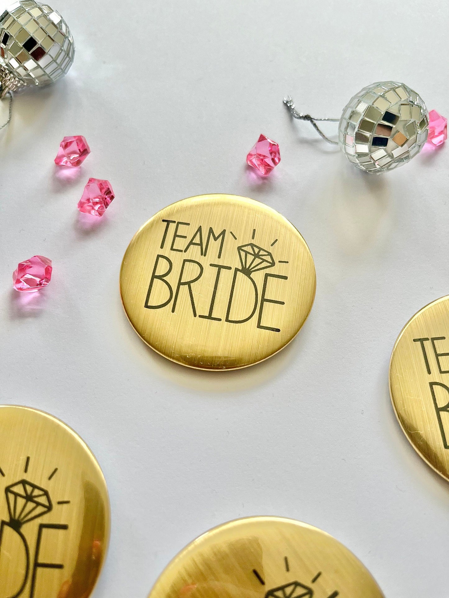 Team Bride Badge/ Diamond Ring Gold Theme Bridal Shower Hen Party Gift Bag Filler/ Gold Party Favours/ Bridesmaid Proposal Box Wedding Pin