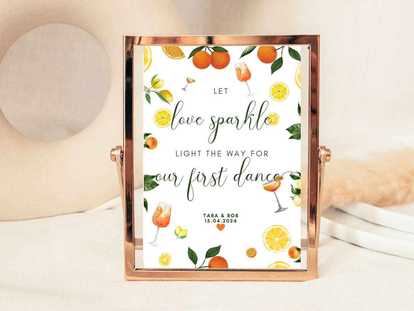 Let Love Sparkle Light the Way for Our First Dance Sign/ Spring Summer Lemons Oranges Mediterranean/ Italian Style Wedding Reception Poster