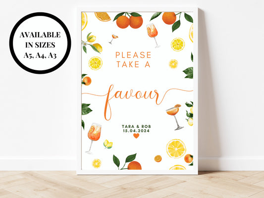 Please Take a Favour Sign/ Wedding Guest Favours Gifts Presents/ Spring Summer Lemons Oranges Mediterranean/ Italian Style Keepsake Poster