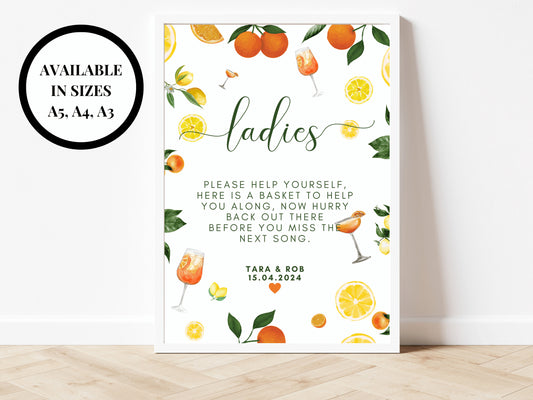 Ladies Help Yourself Sign/ Wedding Reception Guest Bathroom Toilet Favours/ Spring Summer Lemons Oranges Mediterranean/ Italian Style Print