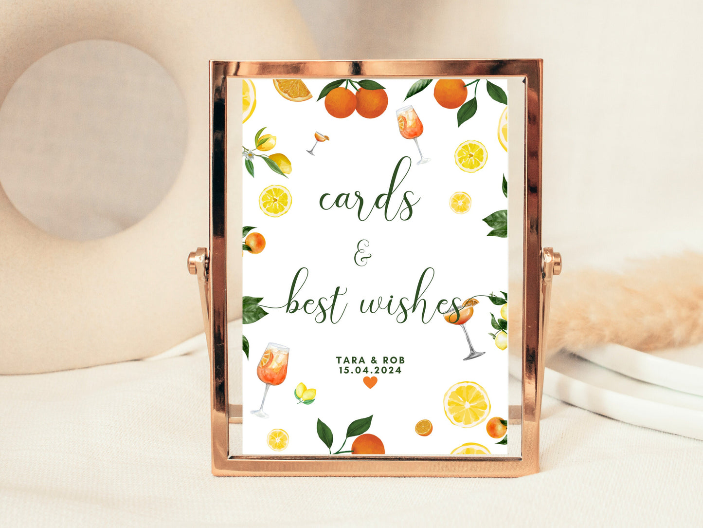 Cards and Best Wishes Sign/ Wedding Reception Guest Box Poster/ Summer Lemons Oranges Mediterranean/ Italian Style Presents Honeymoon Fund