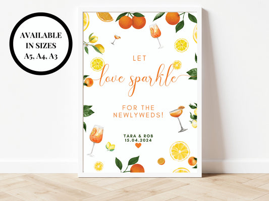 Let Love Sparkle for the Newlyweds Sign/ Summer Lemons Oranges Mediterranean/ Italian Style Wedding Reception Lets Dance Music DJ Fun Poster