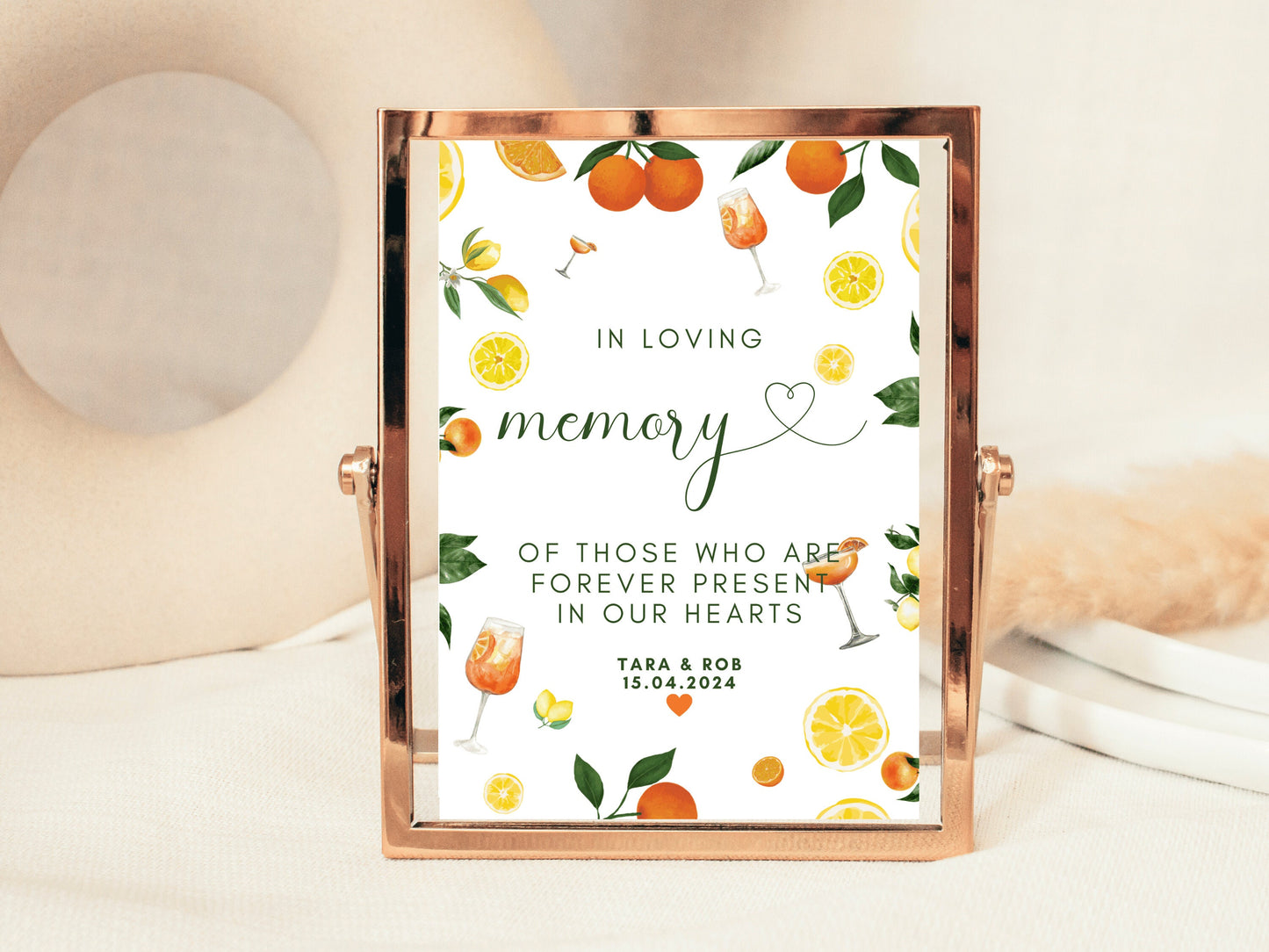 In Loving Memory Sign/ Of Those Who Are Forever Present in our Hearts Print/ Mediterranean/ Italian Style Wedding Reception Tribute Poster