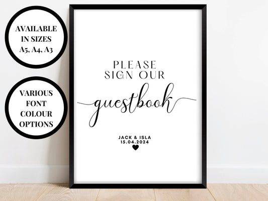 Please Sign Our Guestbook Sign/ 24 Text Colour Options/ Match Your Wedding Colour Scheme/ Wedding Venue Decor/ Guest Guestbook Poster Print