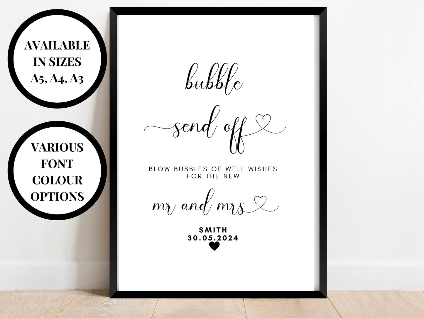 Bubble Send Off Sign/ 24 Text Colour Options/ Match Your Party Scheme/ Blow Bubbles of Well Wishes of the New Mr and Mrs