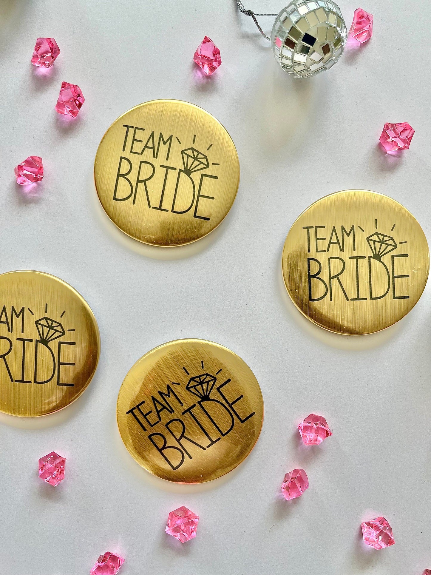 Team Bride Badge/ Diamond Ring Gold Theme Bridal Shower Hen Party Gift Bag Filler/ Gold Party Favours/ Bridesmaid Proposal Box Wedding Pin