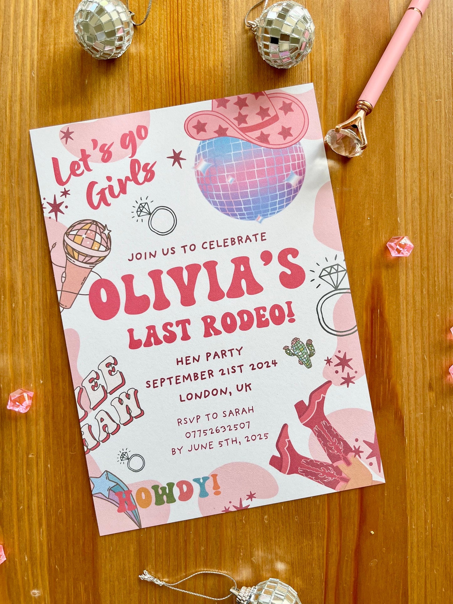 Last Rodeo Hen Party Invitation/ Cowgirl Cowboy Disco Theme Bridal Shower/ Let's Go Girls Nashville Bachelorette Party/ Nash Bash Country