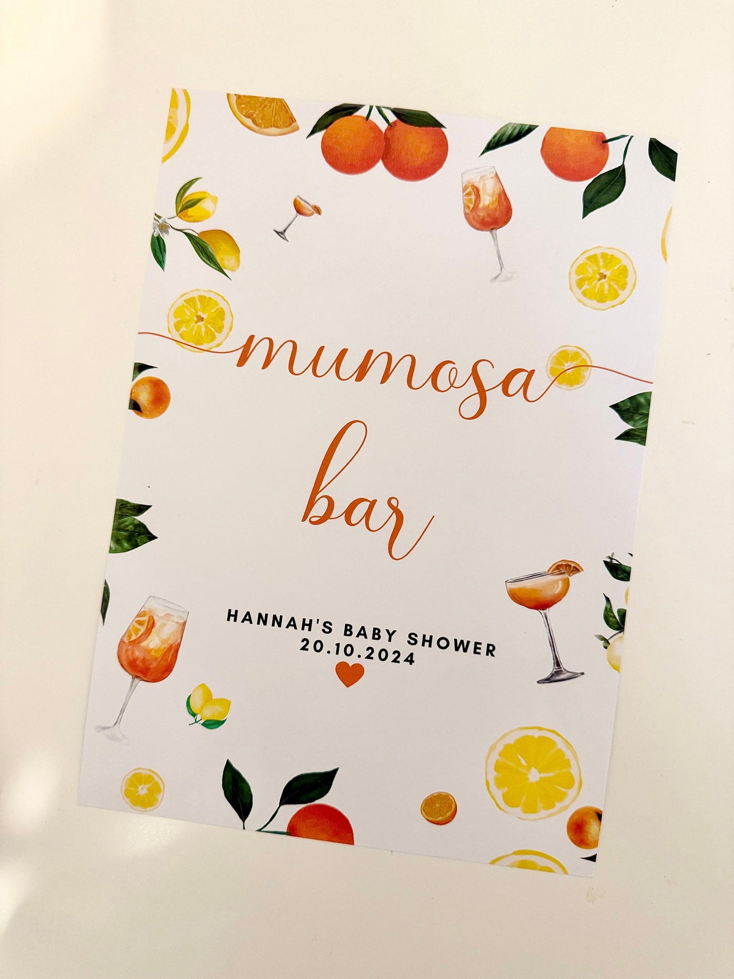 Mumosa Bar Sign/ Baby Shower Citrus Spritz Alcohol Drinks Spring Summer Lemons Oranges Mediterranean Theme/ Italian Style Gender Reveal Sign