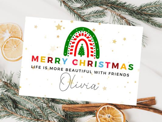 Personalised Life is More Beautiful With Friends Merry Christmas Card/ Seasons Greetings/ Happy Christmas Sparkle Holiday/ Tis the Season