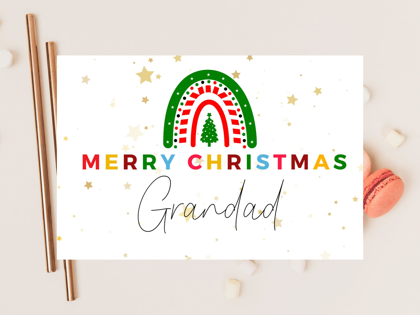 Personalised Grandad Merry Christmas Card/ Seasons Greetings to my Grandpa/ Happy Christmas Sparkle Greeting Minimalist/ Tis the Season