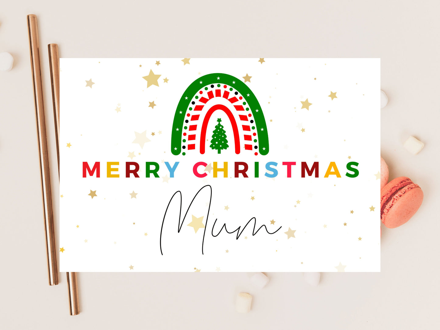 Personalised Mothers Christmas Card/ Seasons Greetings to my Mum/ Happy Christmas Star Sparkle Greeting Minimalist Holiday/ Tis the Season