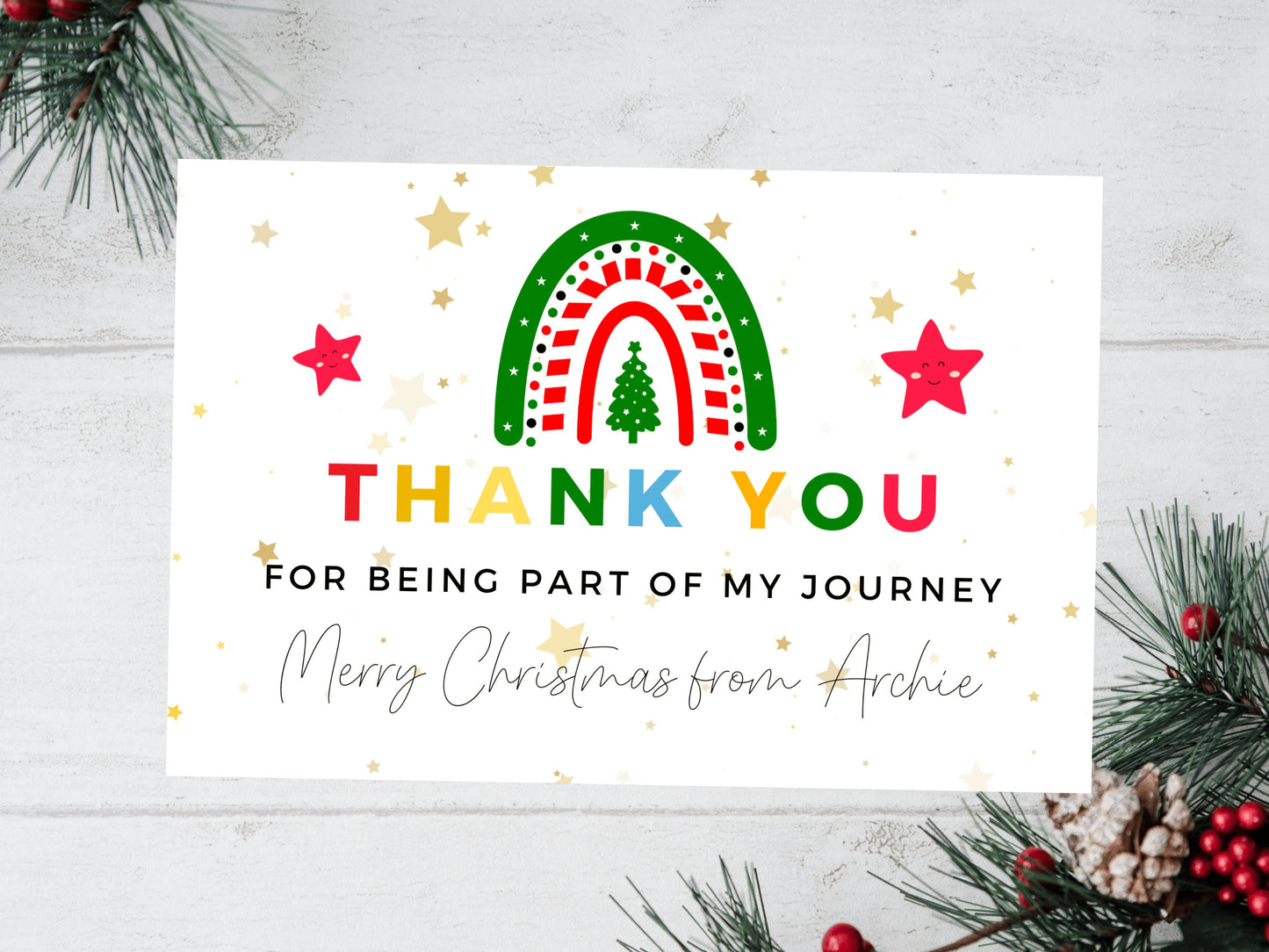 Personalised Thank You for Being Part of My Journey Merry Christmas Card/ Teacher Appreciation/ End of School Year Thank You Season Greeting