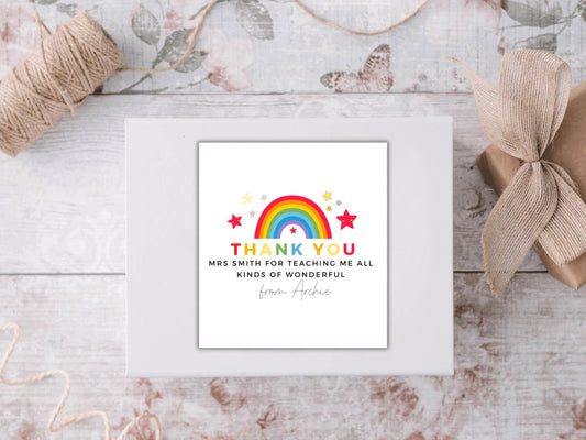 Personalised Thank You for Teaching Me All Kinds of Wonderful Candle Label/ Rainbow Teacher Appreciation Sticker/ End of Year Label