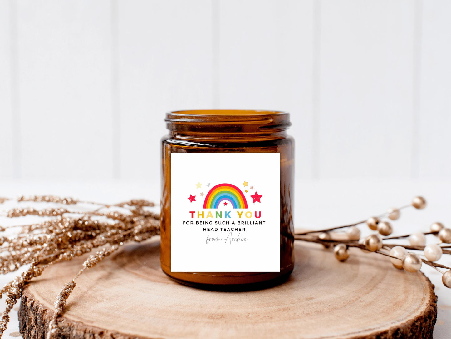 Personalised Thank You for Being Such a Brilliant Teacher Candle Label/ Rainbow Teacher Appreciation Sticker/ End of Year Teacher Gifts