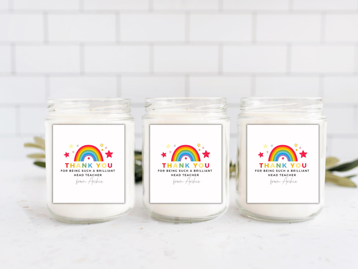 Personalised Thank You for Being Such a Brilliant Teacher Candle Label/ Rainbow Teacher Appreciation Sticker/ End of Year Teacher Gifts