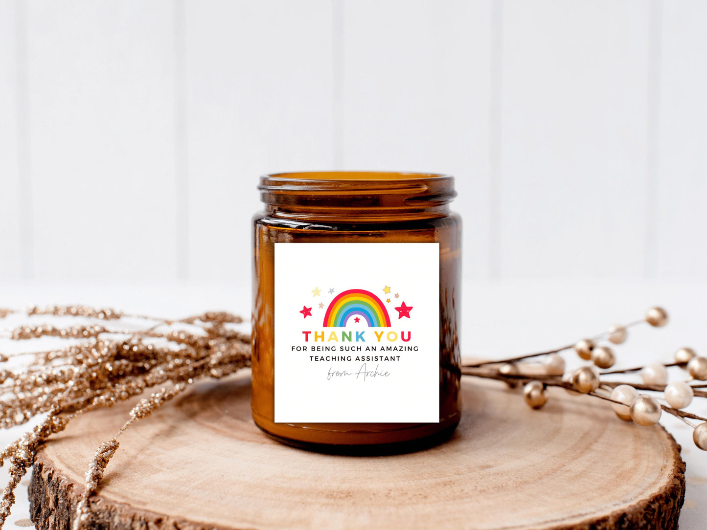 Personalised Thank You for Being Such an Amazing Teaching Assistant Candle Label/ Rainbow Teacher Appreciation/ End of Year Teacher Gifts