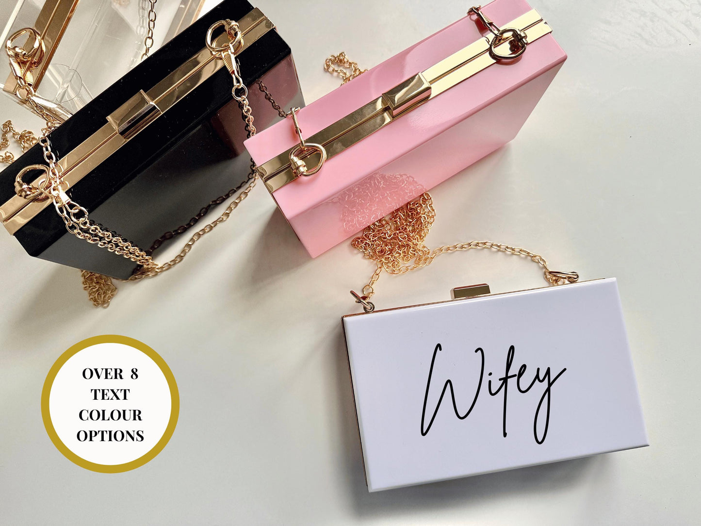 Wifey Wedding Reception After Party Acrylic Clutch Bag/ Mrs Purse/ Mrs to Be/ Bride to Be Hen Party Engagement Party Gift/ Present for Wife