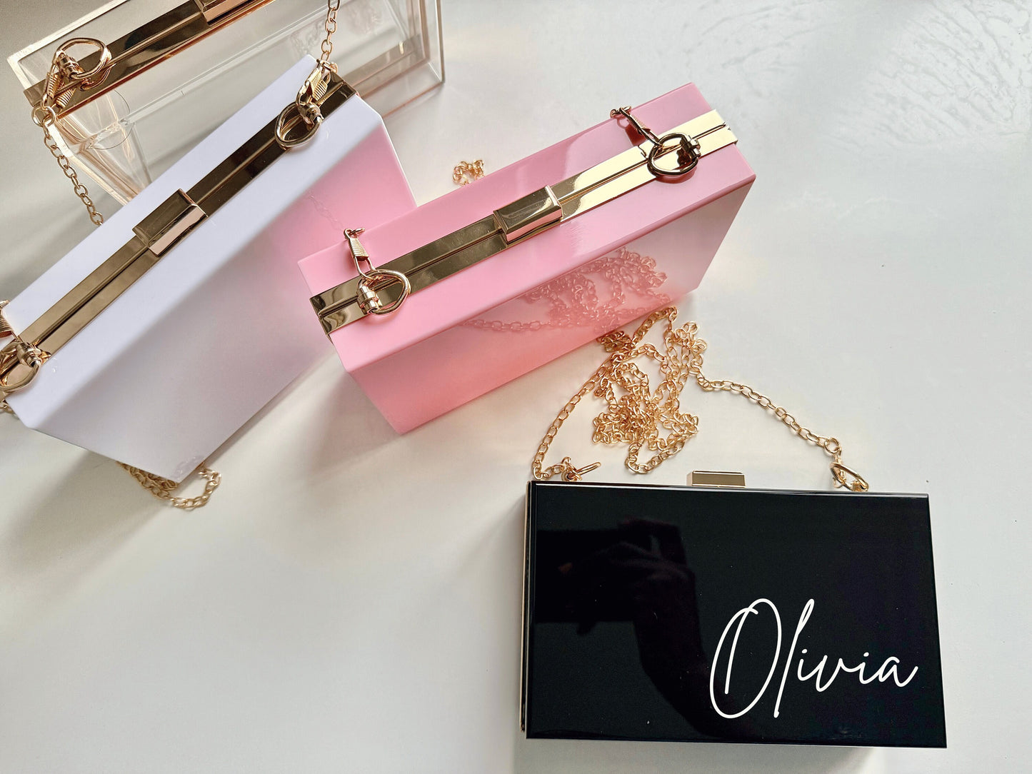 Personalised Birthday Acrylic Clutch Bag/ Birthday Gift Ideas for Wife/ Girlfriend/ Best Friend/ Sister/ Gold Chain Handbag