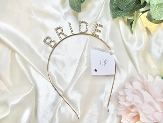 Gold Bride Hen Party Hairband/ Headband for Bride to Be/ Mrs to Be/ Crystal Accessory/ Fun Classy Bridal Shower Gift/ Gold Sparkly Bridal