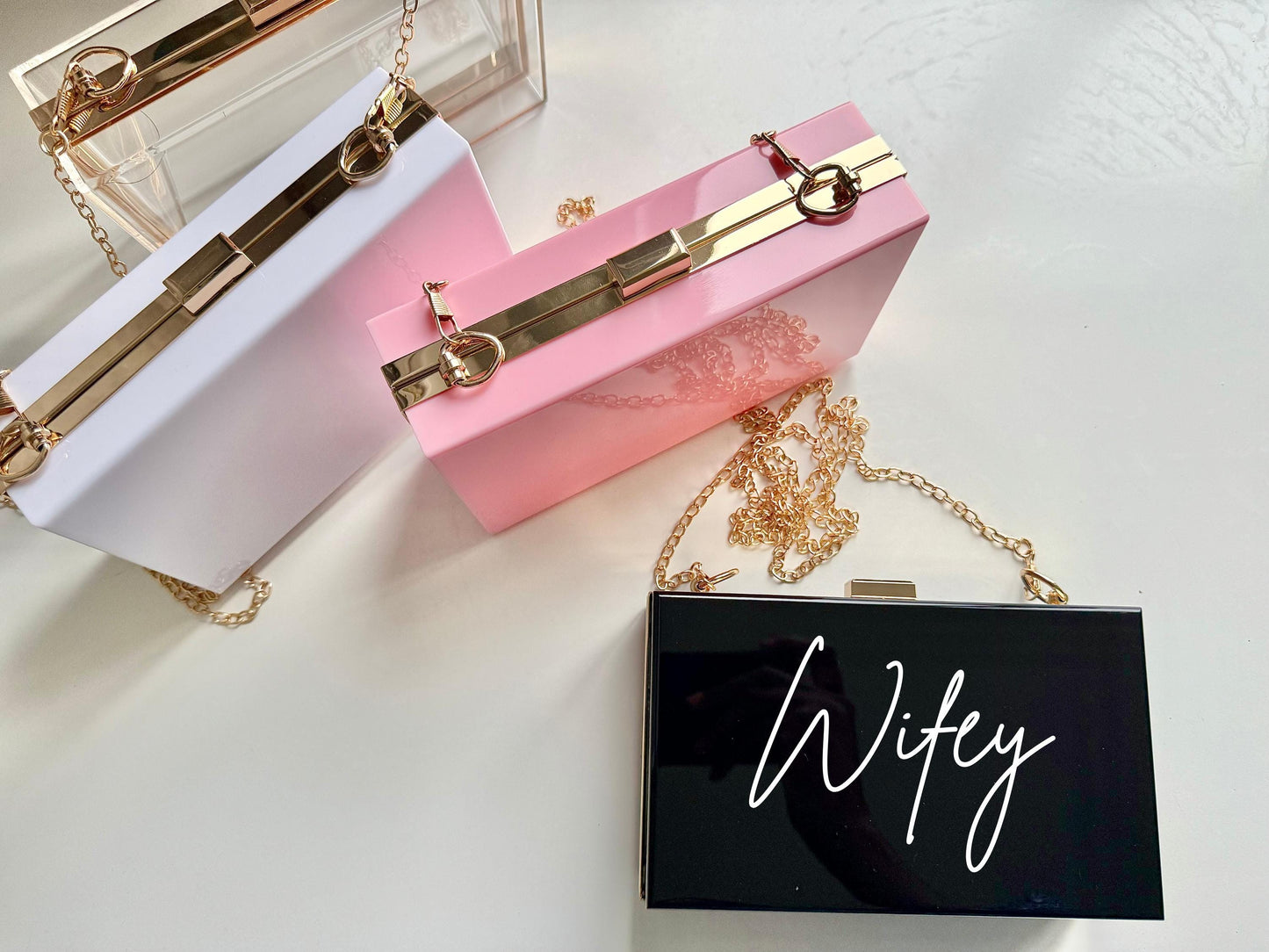 Wifey Wedding Reception After Party Acrylic Clutch Bag/ Mrs Purse/ Mrs to Be/ Bride to Be Hen Party Engagement Party Gift/ Present for Wife