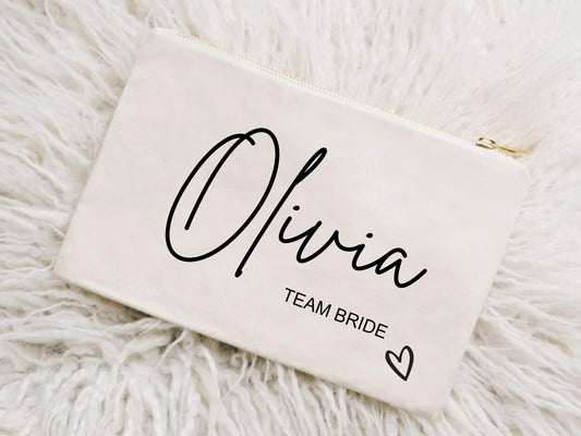 Personalised Team Bride Makeup Bag/ Hen Party Favour Gifts for her/ Bride Tribe Cosmetic Bag/ Bride Squad Accessory Bag/ Travel Case