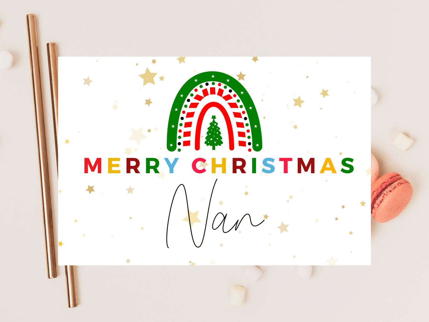 Personalised Grandma Merry Christmas Card/ Seasons Greetings to my Nan/ Happy Christmas Sparkle Greeting Minimalist Holiday/ Tis the Season