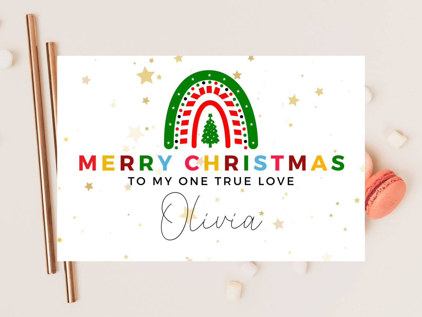 Personalised To My One True Love Merry Christmas Card/ Romantic Card for Wife/ Husband/ Girlfriend/ Boyfriend/ Fiance/ Seasons Greetings