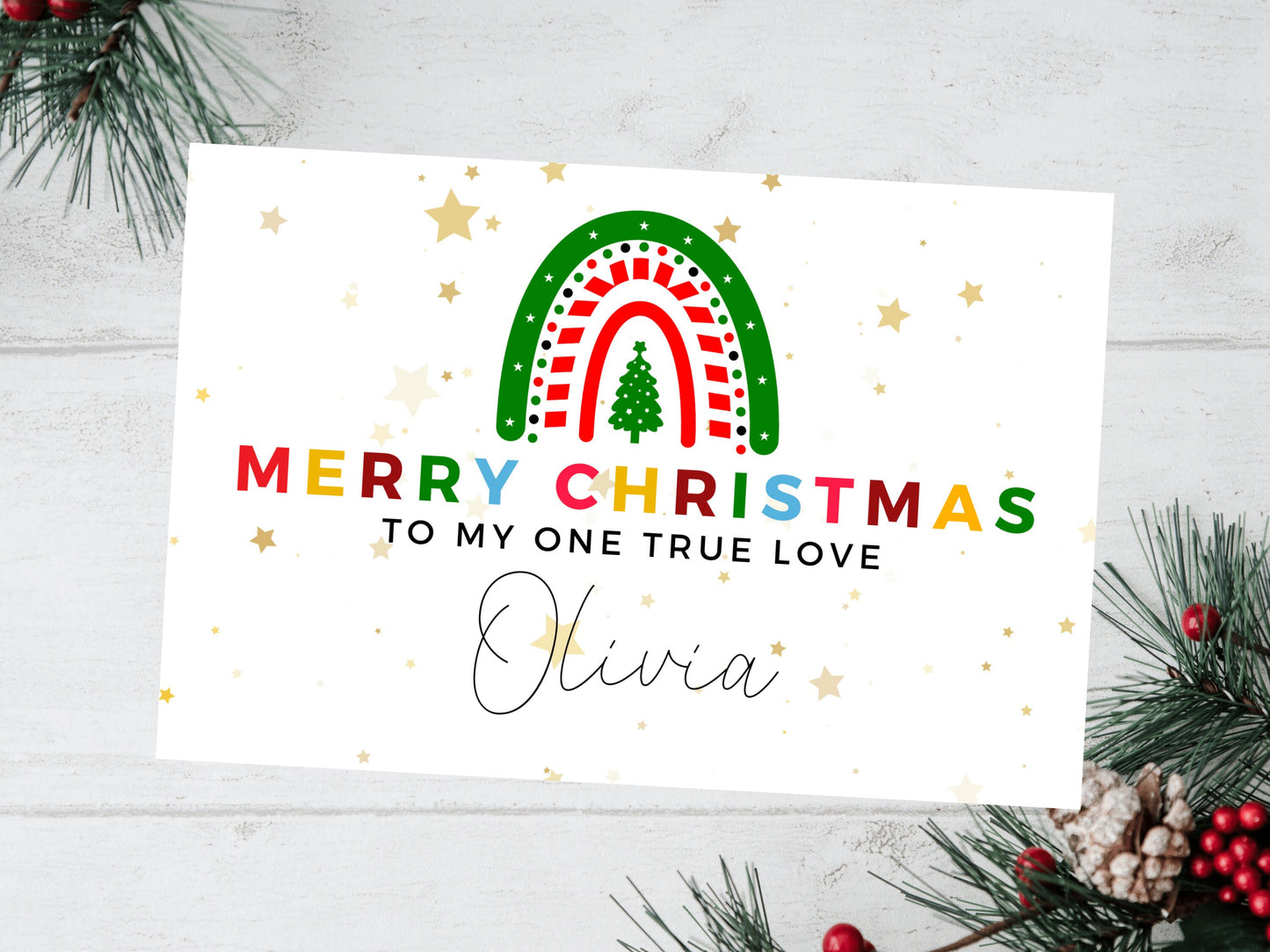 Personalised To My One True Love Merry Christmas Card/ Romantic Card for Wife/ Husband/ Girlfriend/ Boyfriend/ Fiance/ Seasons Greetings