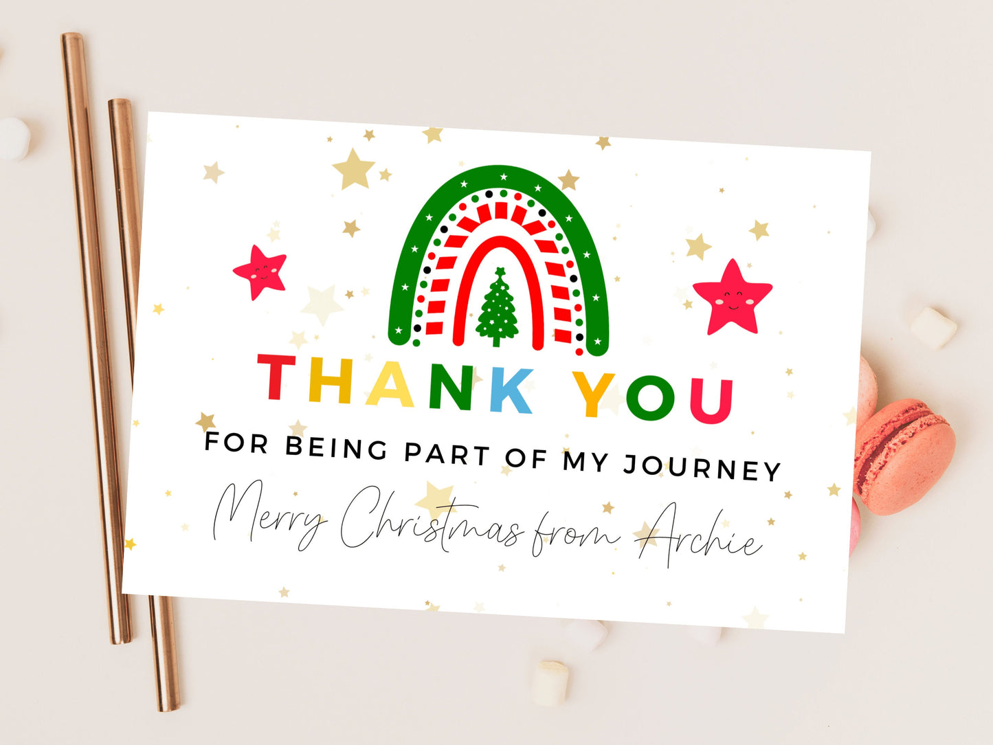 Personalised Thank You for Being Part of My Journey Merry Christmas Card/ Teacher Appreciation/ End of School Year Thank You Season Greeting