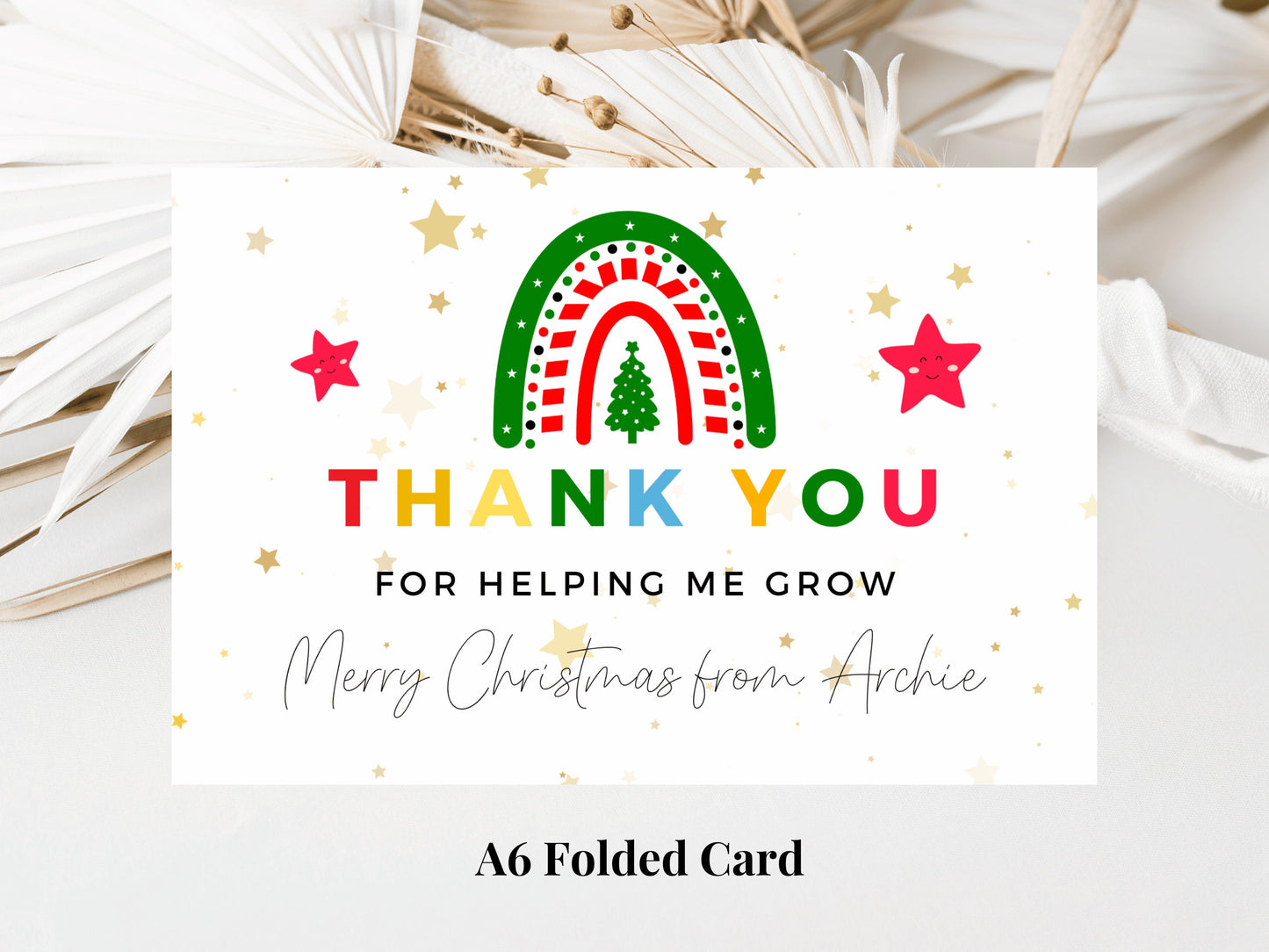 Personalised Thank You for Helping Me Grow Merry Christmas Card/ Teacher Appreciation/ Xmas End of School Year Thank You Season Greetings