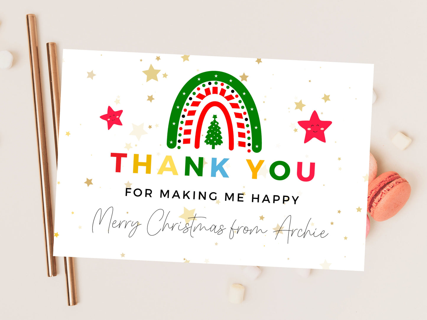 Personalised Thank You for Making Me Happy Merry Christmas Card/ Teacher Appreciation/ Xmas End of School Year Thank You Season Greetings