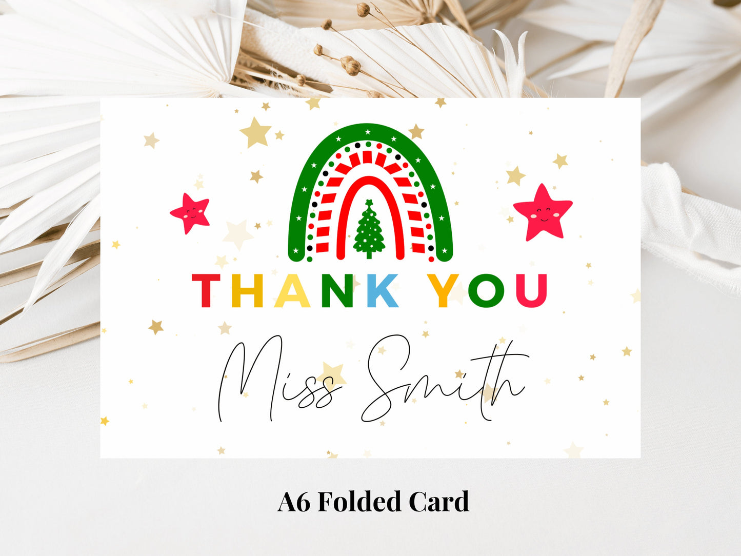 Personalised Teacher Thank You Merry Christmas Card/ Teacher Appreciation/ Xmas End of School Year Thank You Season Greetings Card