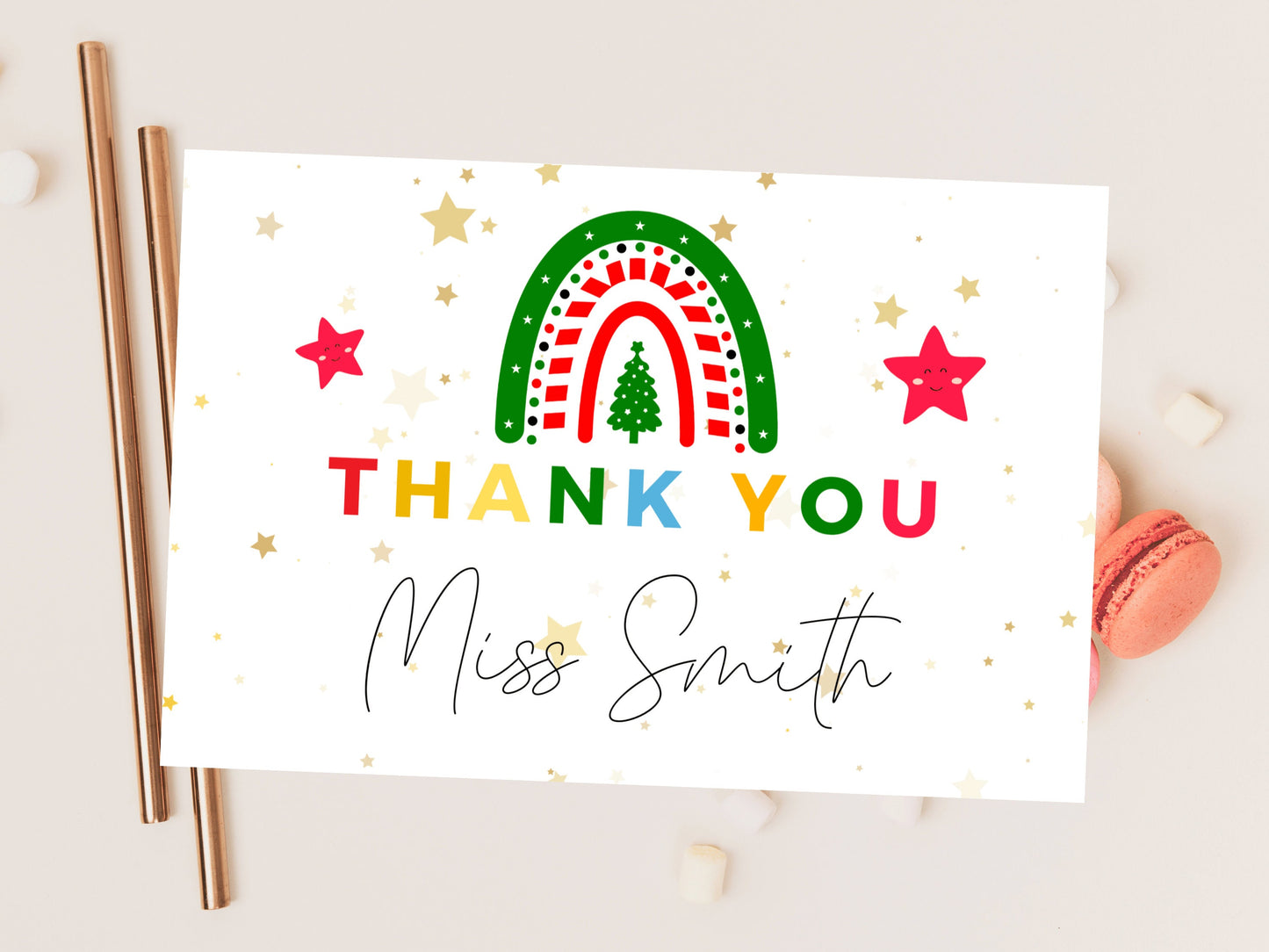 Personalised Teacher Thank You Merry Christmas Card/ Teacher Appreciation/ Xmas End of School Year Thank You Season Greetings Card