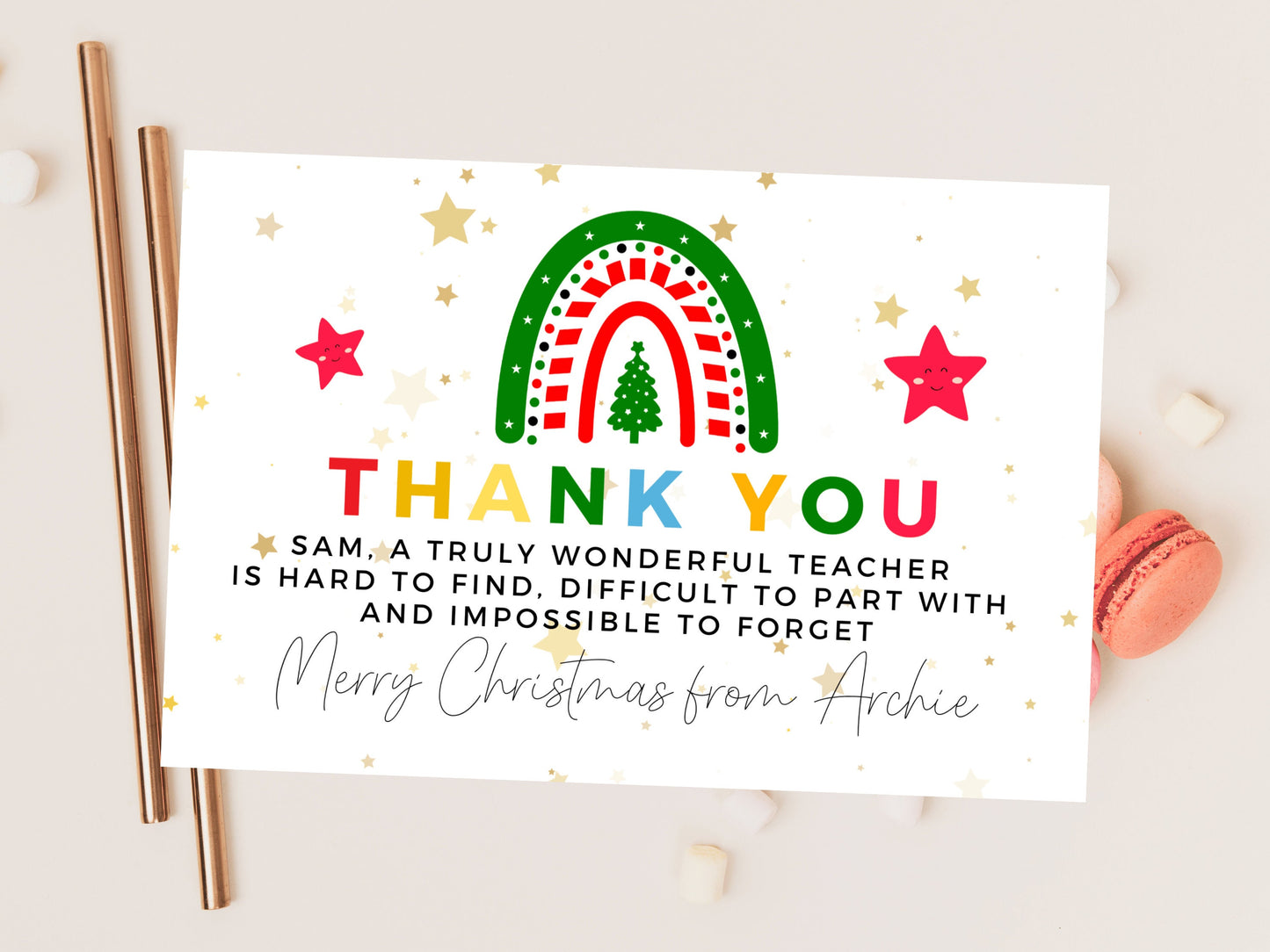 Personalised A Truly Wonderful Teacher Is Hard to Find Difficult to Part With and Impossible to Forget Card/ Merry Christmas Appreciation