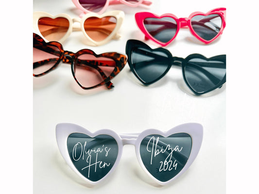 Personalised Hen Party Heart Shaped Sunglasses/ Hen Weekend Bachelorette Gift Box Filler/ Bridesmaids Keepsake Glasses/ Favours Souvenirs