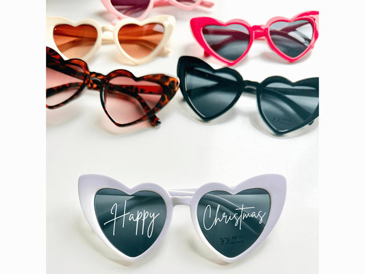 Custom Happy Christmas Heart Shaped Sunglasses/ Happy Christmas Stocking Filler Present/ Seasons Greetings Gift for Her/ Favours Souvenirs