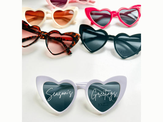 Custom Seasons Greetings Heart Shaped Sunglasses/ Happy Christmas Stocking Filler Present/ Merry Christmas Gift for Her/ Favours Souvenirs