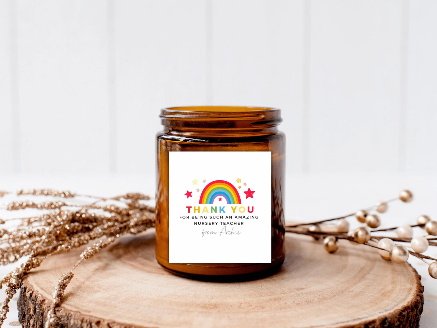 Personalised Thank You for Being Such An Amazing Nursery Teacher Candle Label/ Rainbow Teacher Appreciation Sticker/ End of Year Label