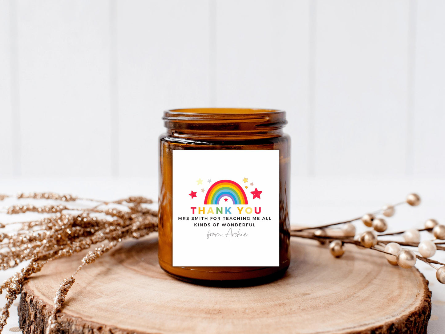 Personalised Thank You for Teaching Me All Kinds of Wonderful Candle Label/ Rainbow Teacher Appreciation Sticker/ End of Year Label