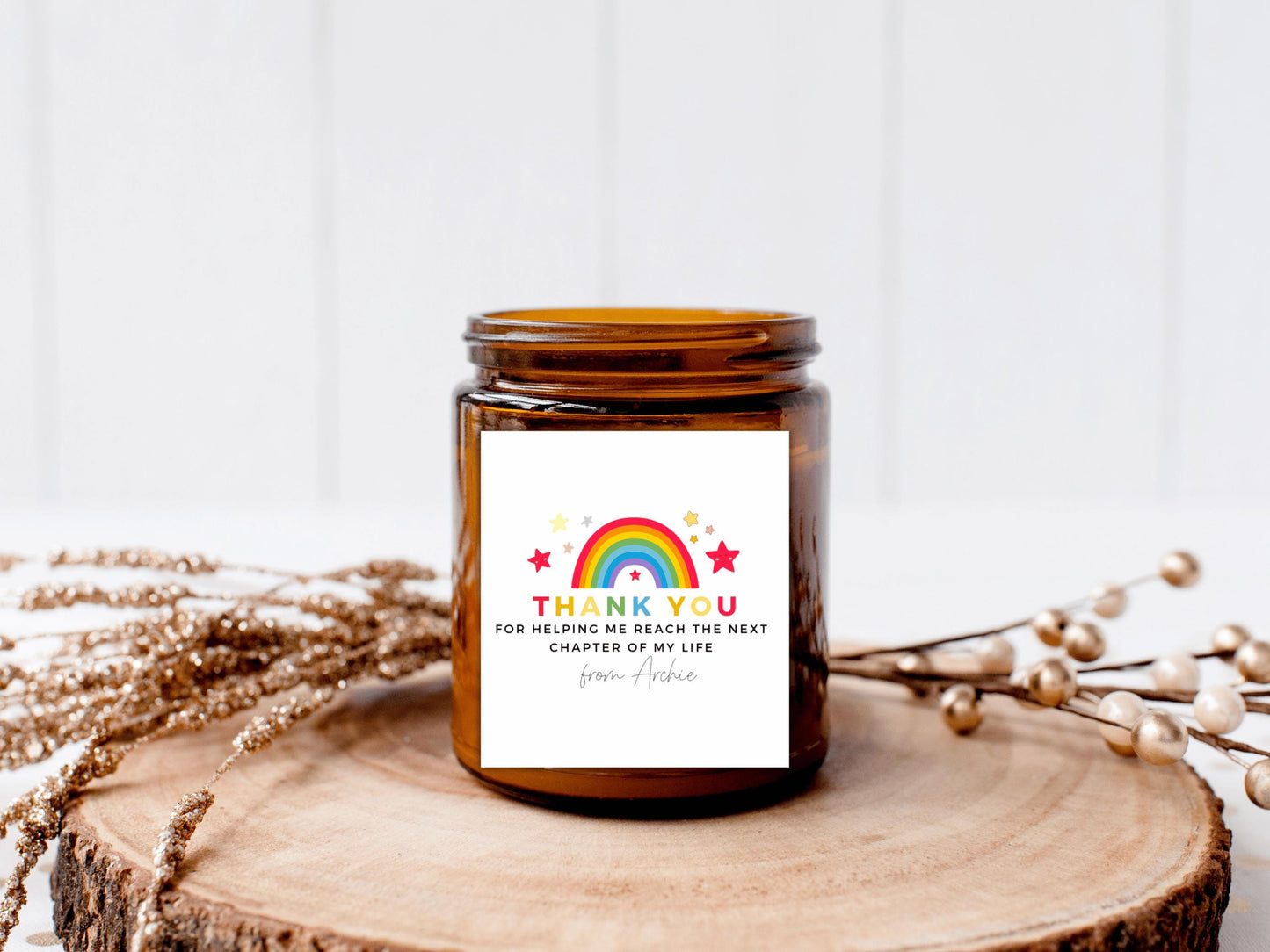 Personalised Thank You for Helping Me Reach the Next Chapter of My Life Candle Label/ Rainbow Teacher Appreciation Sticker/ End of Year