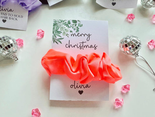 Personalised Merry Christmas Scrunchie/ Happy Christmas Stocking Filler/ Seasons Greetings Gift for Her Hair Accessories/Xmas Hamper Favours