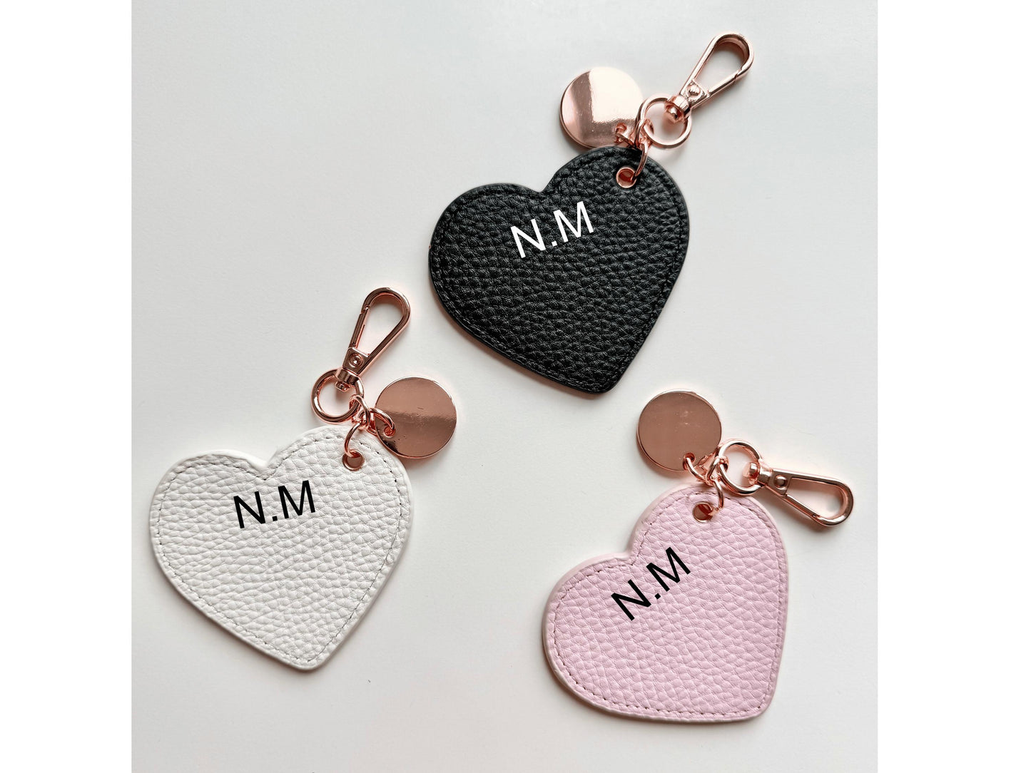 Personalised Monogram Heart Keyring/ Faux Leather Bag Charm Key Clip/ Initials Keychain/ Gift for Her/ Birthday/ Bridesmaid/ Bride Present