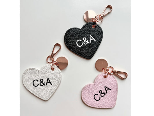 Personalised Wedding Monogram Heart Keyring Favours/ Faux Leather Bag Charm/ Initials Keychain/ Gift for Her/ Him/ New Couple Present